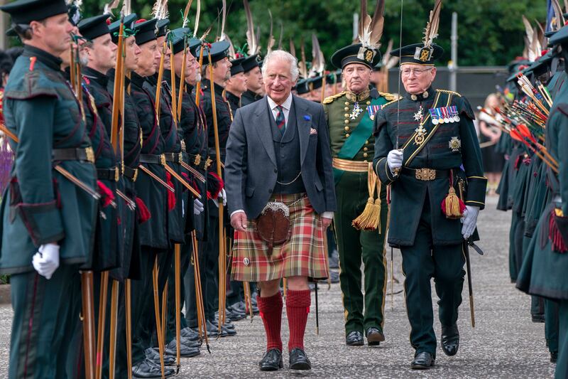 King Charles III is being presented with Scotland's crown jewels in a ceremony in Edinburgh on Wednesday. AP