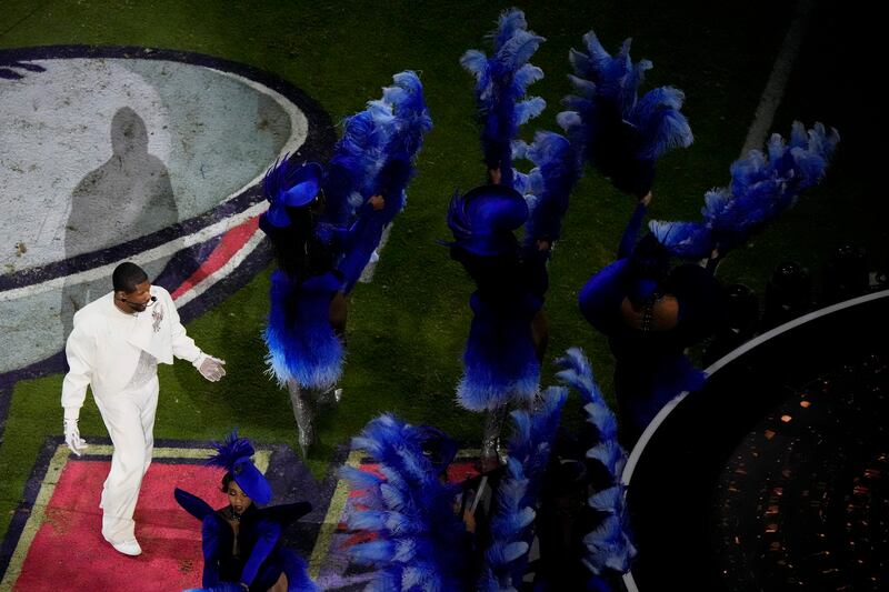 The half-time show played during the football game between San Francisco 49ers and Kansas City Chiefs. AP