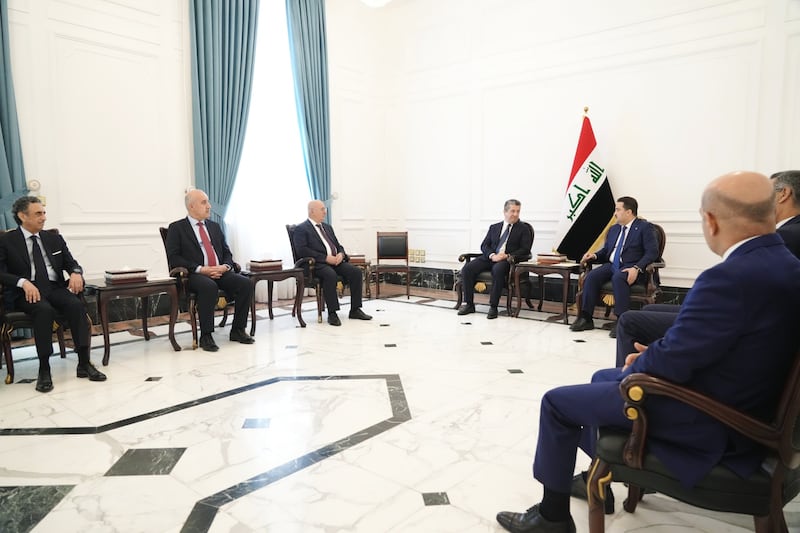 The Prime Minister of Iraq’s Kurdistan Region Masrour Barzani and Iraqi Prime Minister Mohammed Shia Al Sudani meet in Baghdad. Photo: Iraqi Prime Minister's Office