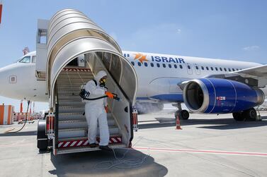 An Israir jet in Tel Aviv. The airline plans to start commercial flights to Dubai and Abu Dhabi soon. AFP