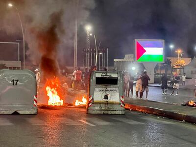 A protest against the meeting between Israeli Foreign Minister Eli Cohen and his Libyan counterpart Najla Mangoush. AP