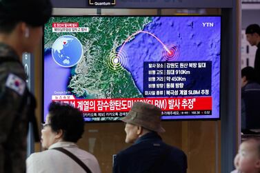 South Koreans watch breaking news concerning North Korea's missile launch; at Seoul Station in Seoul. EPA