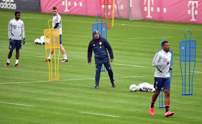 Bayern Munich manager Hansi Flick, centre, during training. EPA