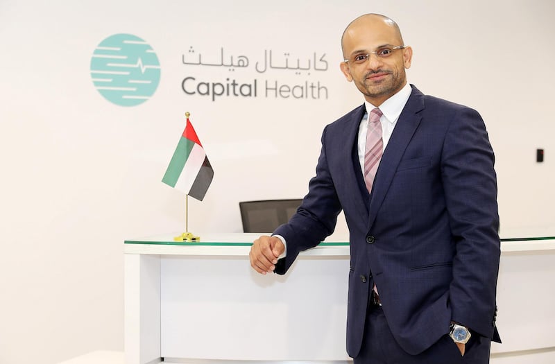 ABU DHABI , UNITED ARAB EMIRATES , NOV 7   – 2017 :- Dr Mishal Al Kasimi , CEO of Capital Health at the Capital Health headquarters in the CI Tower on Al Bateen street in Abu Dhabi. (Pawan Singh / The National) Story by Haneen Dajani