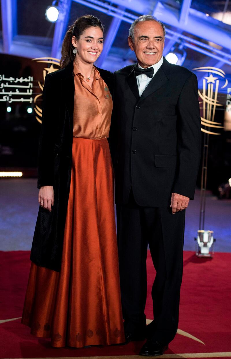 Director of the Venice International Film Festival Alberto Barbera and Julia Barbera attend the 18th annual Marrakech International Film Festival, in Marrakech, Morocco, on Wednesday, December 4, 2019. AFP