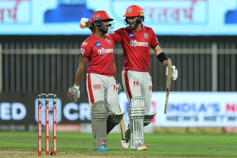 Glenn Maxwell of Kings XI Punjab and Nicholas Pooran of Kings XI Punjab during match 9 season 13 of the Dream 11 Indian Premier League (IPL) between Rajasthan Royals and Kings XI Punjab held at the Sharjah Cricket Stadium, Sharjah in the United Arab Emirates on the 27th September 2020.
Photo by: Deepak Malik  / Sportzpics for BCCI