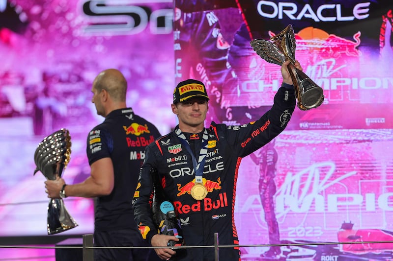 Red Bull's Dutch driver Max Verstappen celebrates his victory. AFP