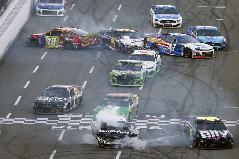 A multi-car crash during the Nascar Cup Series First Data 500 at the Martinsville Speedway in Virginia, USA, on Sunday, October 27. AFP