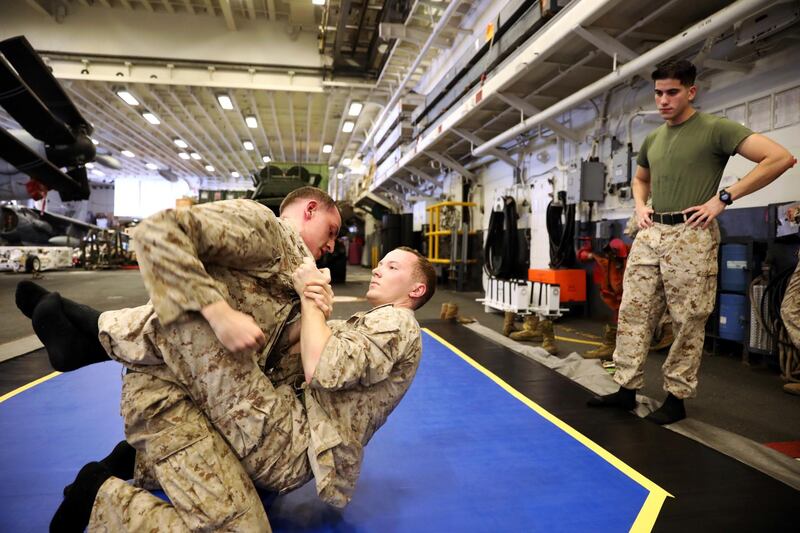 US Marines grapple during their regular training.