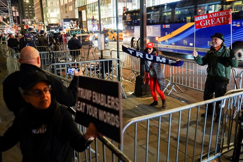 Demonstrators for and against Donald Trump in New York. The former US president has been indicted by a Manhattan grand jury following a probe into hush money paid to adult film star Stormy Daniels. Reuters