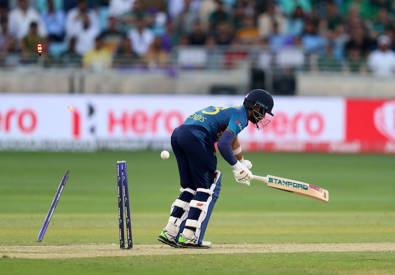 Sri Lanka batter Kusal Mendis is bowled Pakistan's Naseem Shah.
