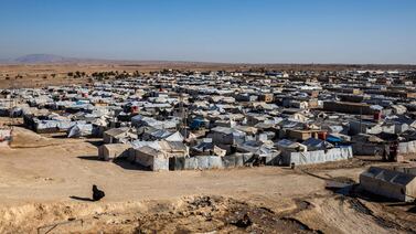 About 30,000 people remain in Al Hol, above, and Al Roj displacement camps, in the Kurdish-controlled region of Syria. AFP