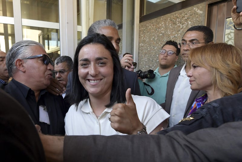 Jabeur gives the thumbs-up to supporters upon her return to Tunisia after Wimbledon. AFP