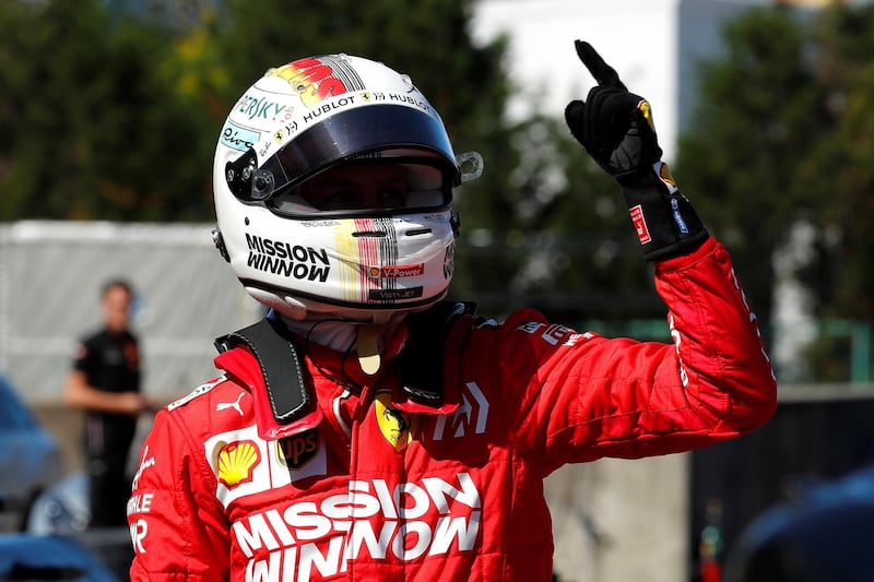 Formula One F1 - Japanese Grand Prix - Suzuka Circuit, Suzuka, Japan - October 13, 2019  Ferrari's Sebastian Vettel celebrates after qualifying in pole position  REUTERS/Soe Zeya Tun