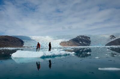 Study lead authors David Gruber, left, and John Sparks on an iceberg in eastern Greenland. Photo: Peter Kragh