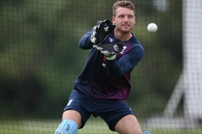RICKMANSWORTH, ENGLAND - JUNE 23: Jos Buttler of England takes a catch during an England Nets session at Merchant Taylor's School on June 23, 2019 in Rickmansworth, England.  (Photo by Steve Bardens/Getty Images)