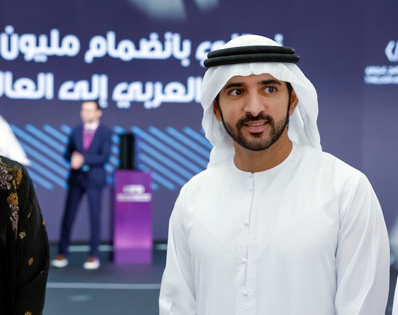 Sheikh Hamdan bin Mohammed, Crown Prince of Dubai, prepares to announce the winner of the One Million Arab Coders Challenge. Photo: @HamdanMohammed via Twitter