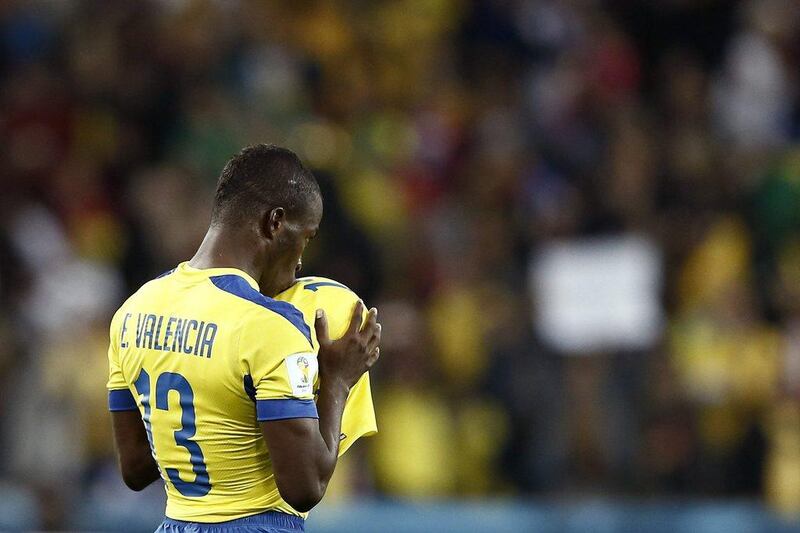Enner Valencia of Ecuador celebrates  after scoring the second goal against Honduras on Friday night at the 2014 World Cup in Cuiaba, Brazil. Jesus Diges / EPA / June 20, 2014