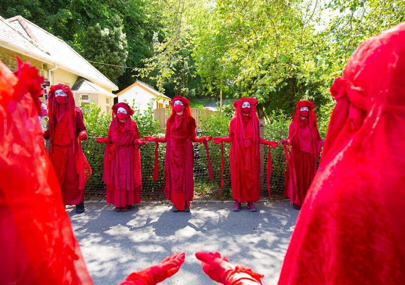 Protestors attend an Extinction Rebellion demonstration in Falmouth, Cornwall. EPA