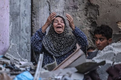 A Palestinian woman is distraught after an Israeli strike on Rafah, the southern Gaza Strip. AFP