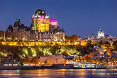 Canada, Quebec, Quebec City, elevated skyline from Levis, dawn