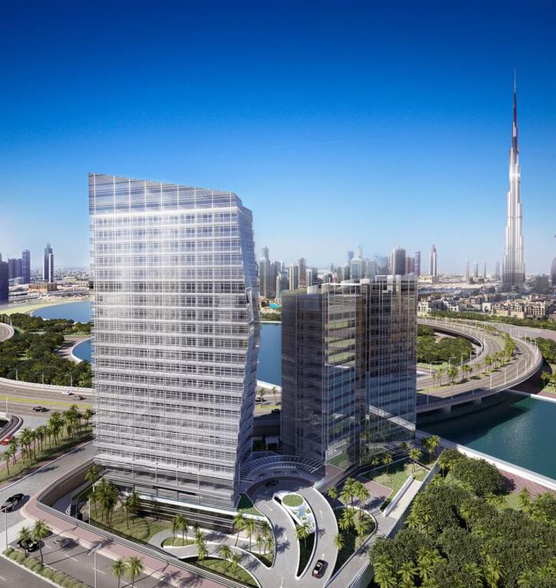 A rendering of the Langham Place hotel in Business Bay. Courtesy Omniyat