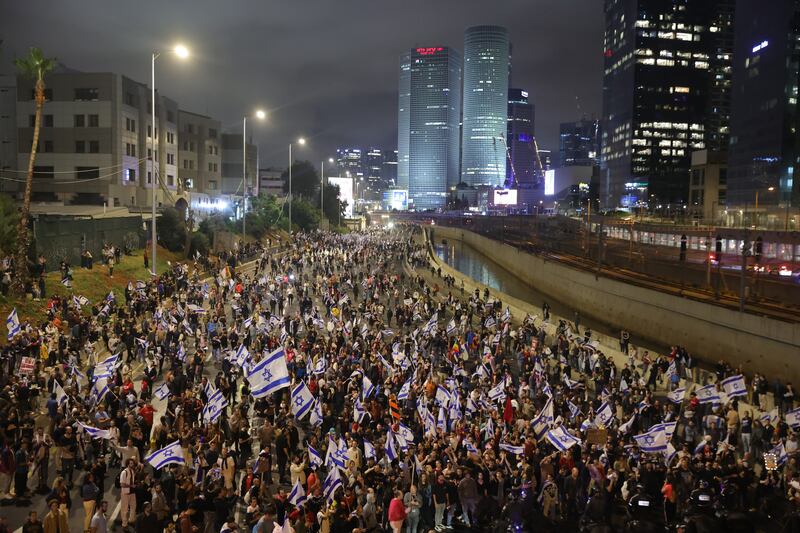 Thousands of protesters block the Ayalon main road. EPA