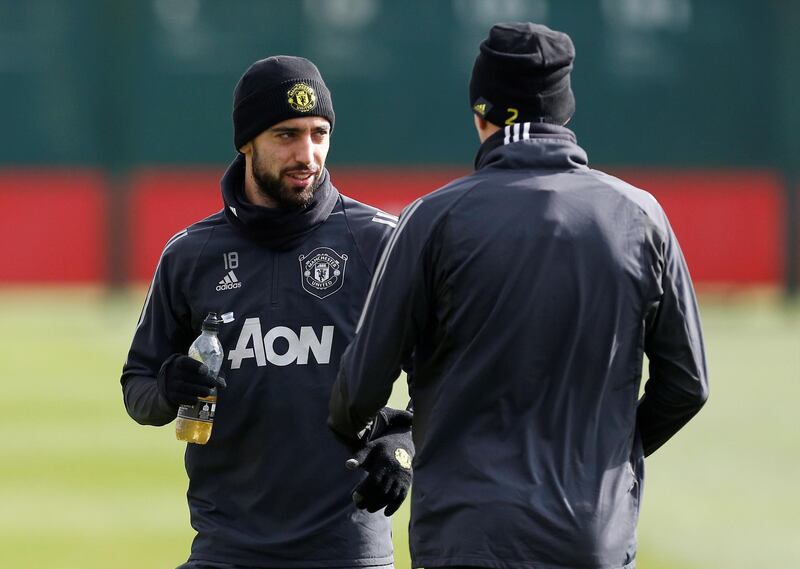 Soccer Football - Europa League - Manchester United Training - Aon Training Complex, Manchester, Britain - March 11, 2020   Manchester United's Bruno Fernandes during training   Action Images via Reuters/Craig Brough