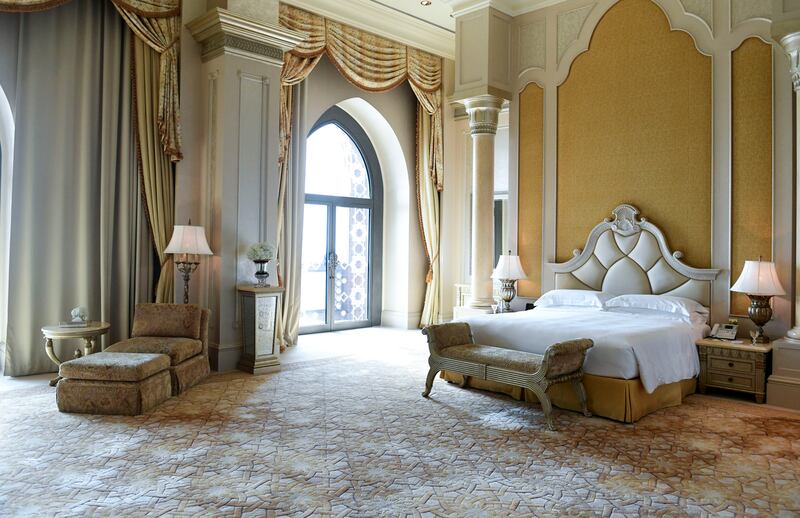 One of three plush bedrooms in the Palace Suite of the grand hotel. Khushnum Bhandari / The National 
