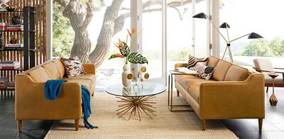 Furniture to suit a contemporary living room space on sale at West Elm. Photo: West Elm