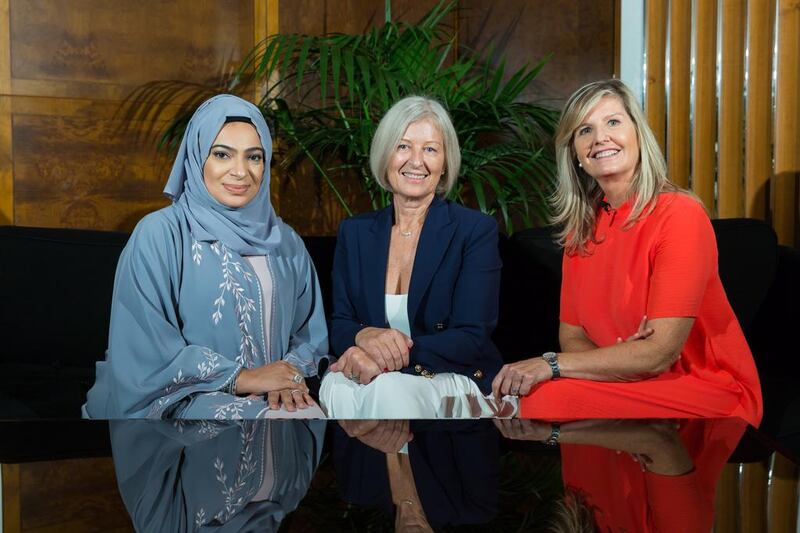 From left: Lubna Qassim, executive vice president and group general counsel at Emirates NBD, Julie Irving, a partner at the Links Group, and Tara Rogers-Ellis, a board member of Reach Mentoring. Courtesy The Links Group