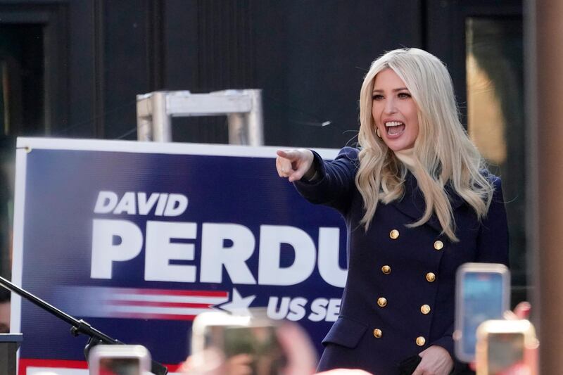 Ivanka Trump, Assistant to the President, speaks during a campaign rally for Republican Georgia Senators Kelly Loeffler and David Perdue.  AP