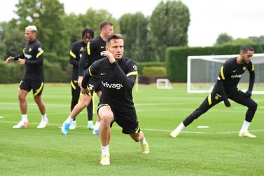 COBHAM, ENGLAND - SEPTEMBER 02: Saul Niguez of Chelsea in action during a Chelsea FC Training Session at Chelsea Training Ground on September 02, 2021 in Cobham, England. (Photo by Harriet Lander - Chelsea FC/Chelsea FC via Getty Images)