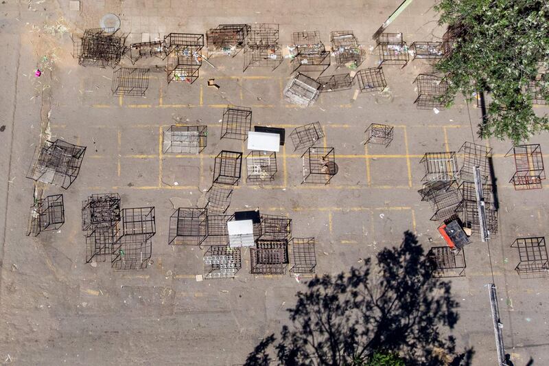 An aerial photo showing deserted vending stalls on the first day of a 21 day lockdown in Bulawayo, Zimbabwe.   AFP