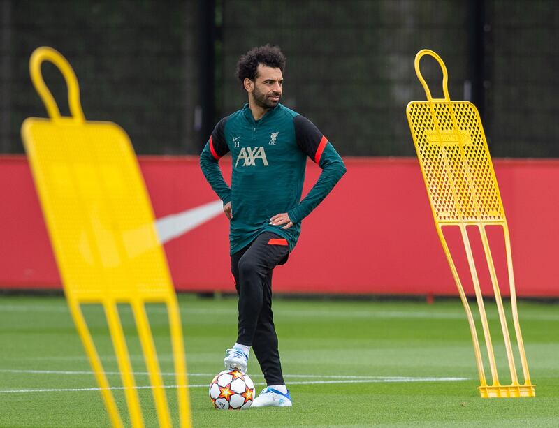 Liverpool's Mohamed Salah at training. EPA