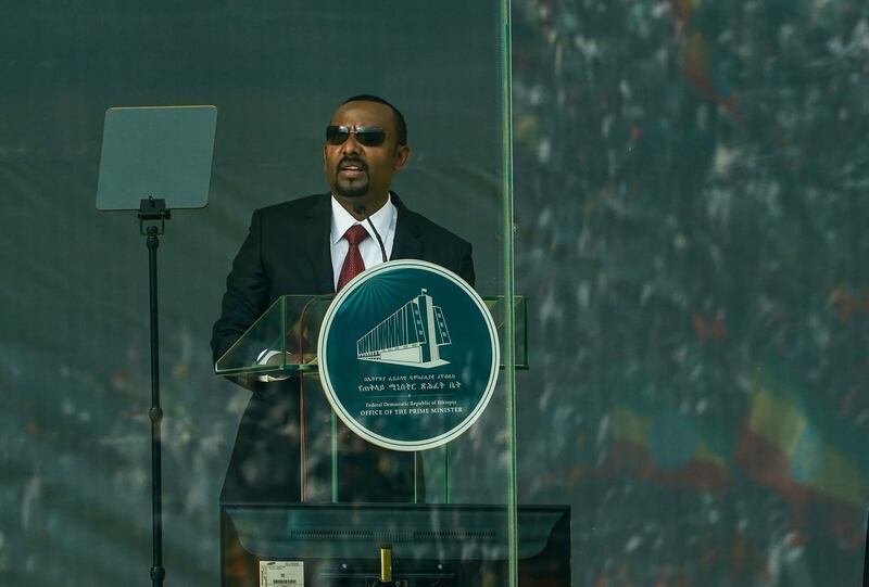 Ethiopian Prime Minister Abiy Ahmed addresses attendees at an inaugural event following his being sworn in for a second five year term as Prime Minister of Ethiopia on October 04, 2021 in Addis Ababa, Ethiopia.