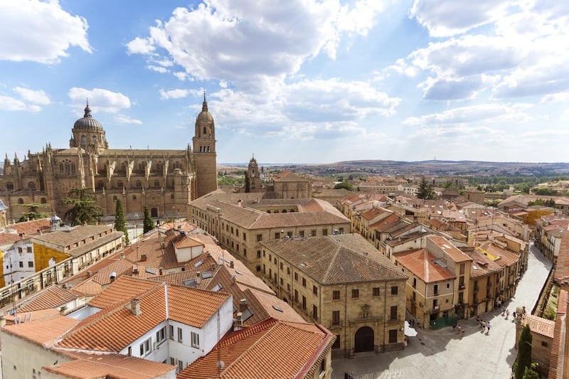 Salamanca city centre, including the cathedral on the left. Many of its buildings are made from honey-coloured sandstone. Getty Images