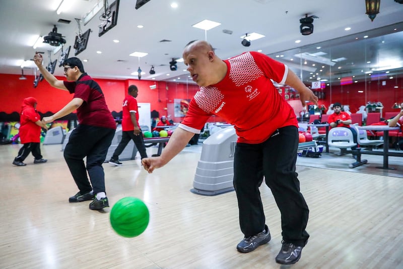 Al Ain, UAE, March 8, 2018.  UAE Special Olympics team training sessions.  UAE Mem's Bowling Team, Saif Al Hashemi in action.
Victor Besa / The National
National
Reporter; Ramola Talwar