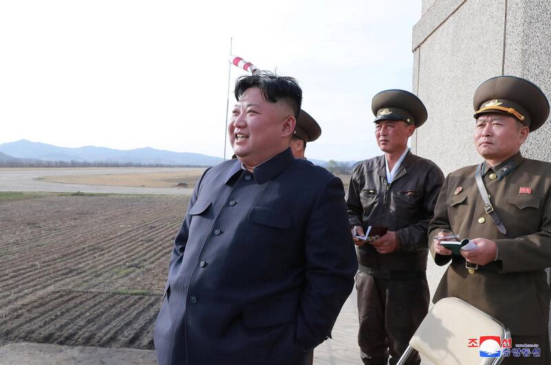 REFILE - ADDITIONAL INFORMATION   North Korean leader Kim Jong Un gives guidance while attending a flight training of Unit 1017 of the Korean People's Army Air, Anti-Air Force at undisclosed location in this April 16, 2019 photo released on April 17, 2019 by North Korea's Central News Agency (KCNA).    KCNA via REUTERS    ATTENTION EDITORS - THIS IMAGE WAS PROVIDED BY A THIRD PARTY. REUTERS IS UNABLE TO INDEPENDENTLY VERIFY THIS IMAGE. NO THIRD PARTY SALES. SOUTH KOREA OUT. NO COMMERCIAL OR EDITORIAL SALES IN SOUTH KOREA.