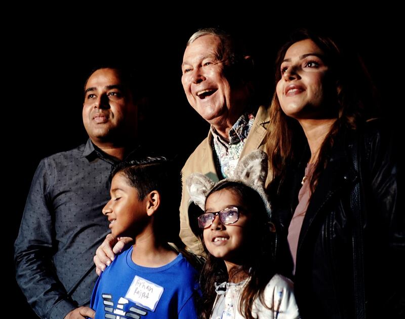 US Congressman Dana Rohrabacher poses for a photo with supporters as he campaigns for the US House district 48 seat at an In-and-Out Burger truck in Costa Mesa, California. EPA