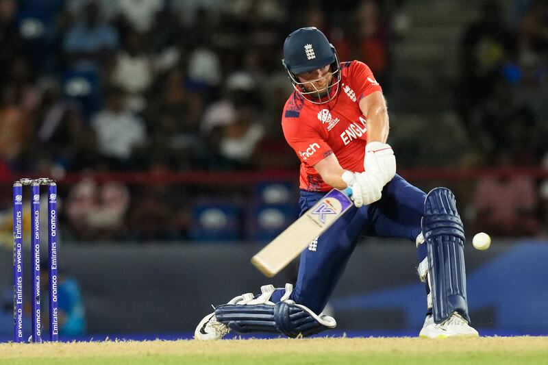 Jonny Bairstow hits a boundary at Gros Islet, St Lucia. AP