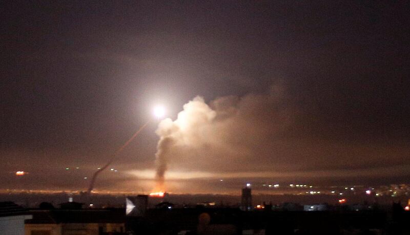 Missile fire is seen from Damascus, Syria on May 10, 2018. Omar Sanadiki / Reuters