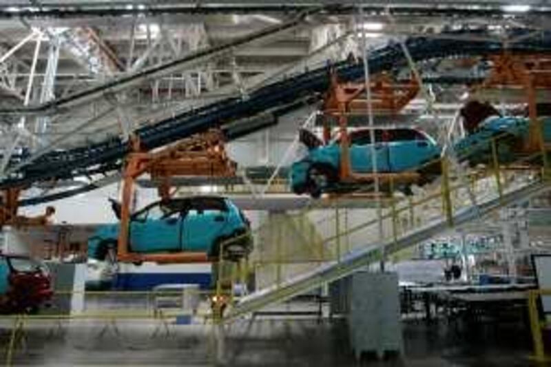 A view of the newly inaugurated plant of General Motors Corp. in Talegaon, about 160 kilometers (100 miles) northeast of Mumbai, India, Tuesday, Sept. 2, 2008. The U.S. automaker opened a second plant in India Tuesday, boosting its production capacity in the country from 85,000 to 225,000 vehicles a year. (AP Photo/Rajanish Kakade)