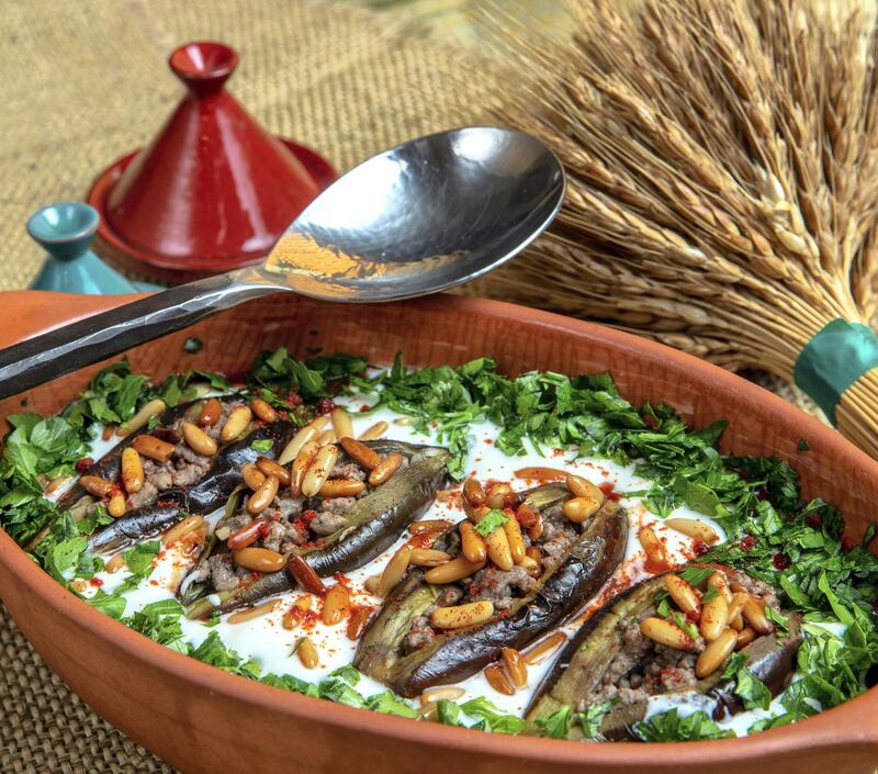 Abu Dhabi, United Arab Emirates, April 10, 2021.  Ramadan Recipes.  Eggplant Fatteh.
Victor Besa/The National
Section:  AC
Reporter:  Hanan Sayed Worrell