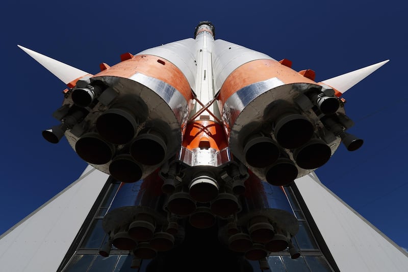 SAMARA, RUSSIA - JUNE 18:  A general view of Space rocket Soyuz in the launch assembly, the original rocket in full size infront of the Municipal museum Cosmic Samara or Kosmicheskay during the 2018 FIFA World Cup Russia on June 18, 2018 in Samara, Russia.  (Photo by Dean Mouhtaropoulos/Getty Images)