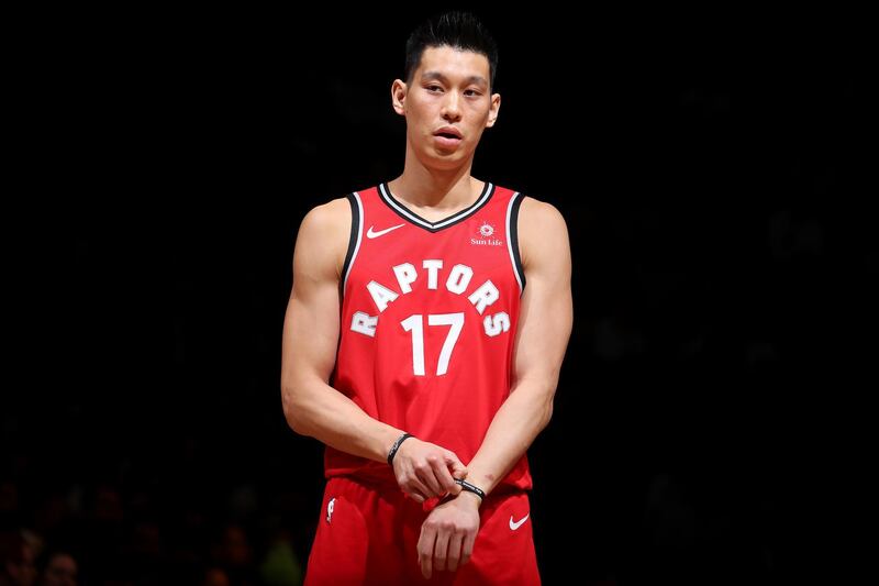 BROOKYLN, NY - APRIL 3: Jeremy Lin #17 of the Toronto Raptors looks on against the Brooklyn Nets on April 3, 2019 at Barclays Center in New York City, New York. NOTE TO USER: User expressly acknowledges and agrees that, by downloading and or using this photograph, User is consenting to the terms and conditions of the Getty Images License Agreement. Mandatory Copyright Notice: Copyright 2019 NBAE   Nathaniel S. Butler/NBAE via Getty Images/AFP