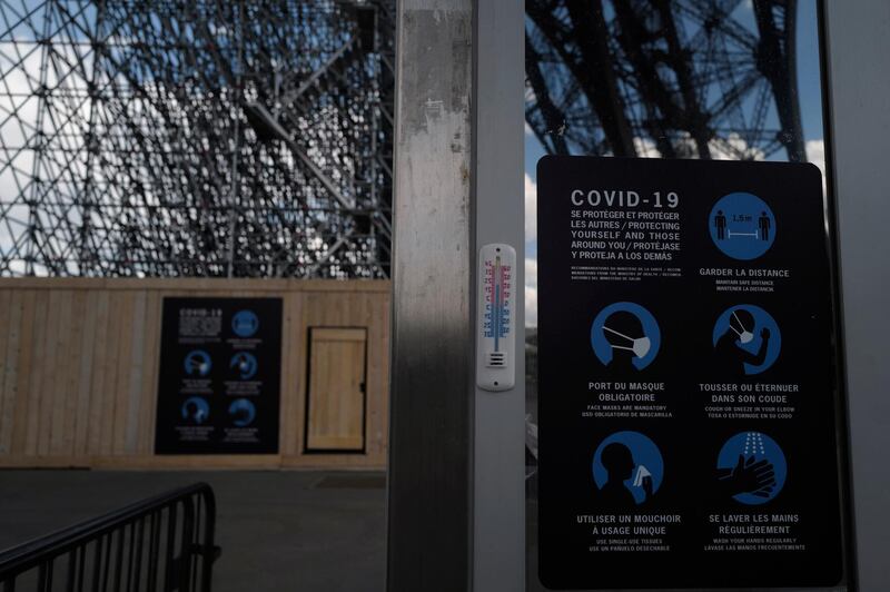 Visitors information boards of the Tour Eiffel are displayed during a presentation of the security measures. AP