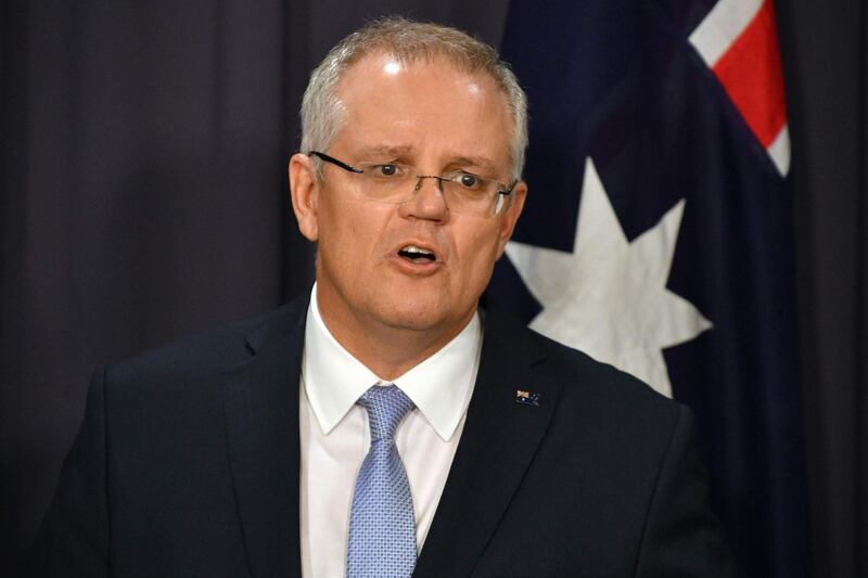 (FILES) In this file photo taken on August 24, 2018 Australia's incoming Prime Minister Scott Morrison speaks at a press conference in Canberra. Australia now recognises west Jerusalem as Israel's capital, Prime Minister Scott Morrison said on December 15, 2018, but a contentious embassy shift from Tel Aviv will not occur until a peace settlement is achieved. / AFP / SAEED KHAN
