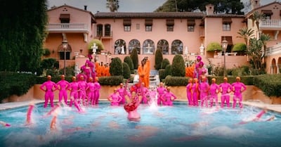 Beyonce in the Beverly House pool during a shoot for her album 'Black Is King'  