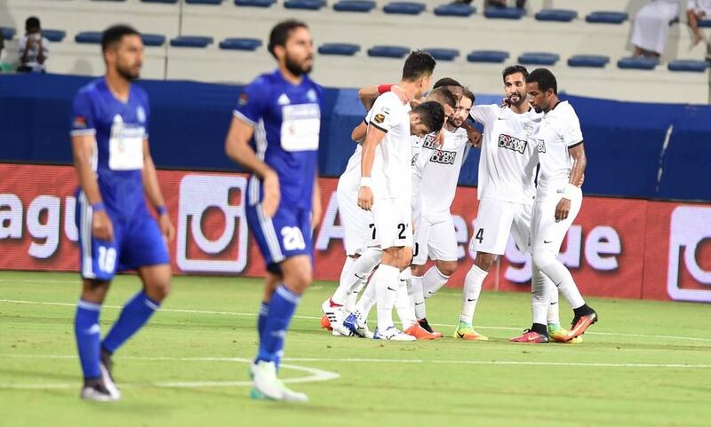 Al Ahli, in white, secured a 2-0 win over Al Nasr at Al Maktoum Stadium in Dubai on September 22, 2016. Courtesy Arshad Khan / Pro League Committee